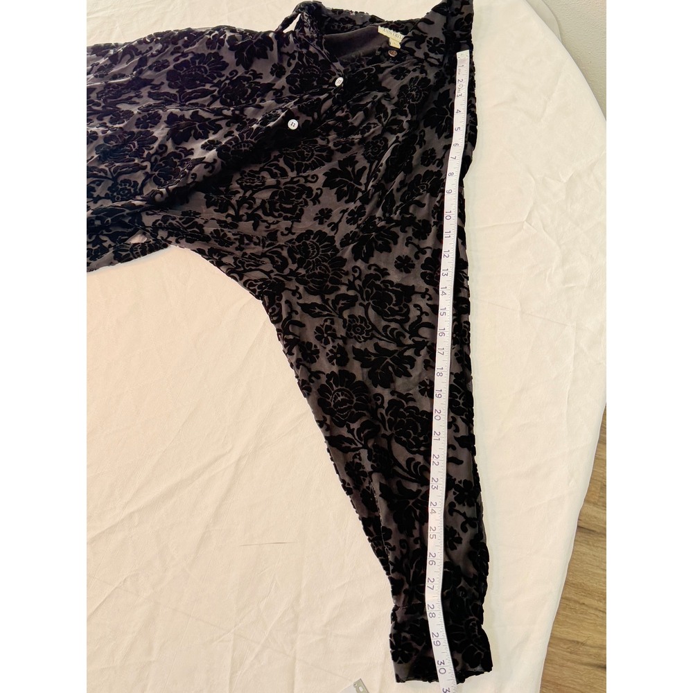 VTG 90s Ann Taylor Black Velvet Burnout Button Front Top Whimsigoth Fairy Grunge - Picture 8 of 8